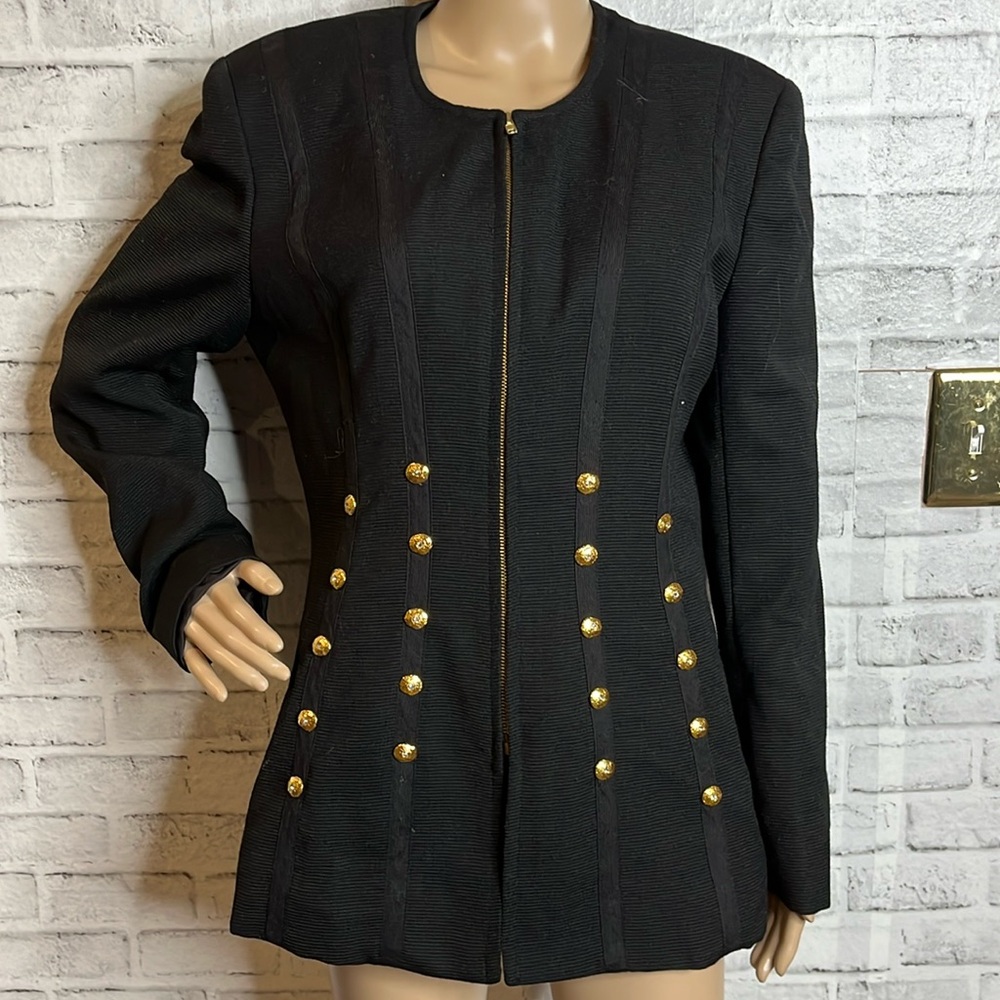 Gemma Kahng black wool embellished art deco fitted jacket vintage